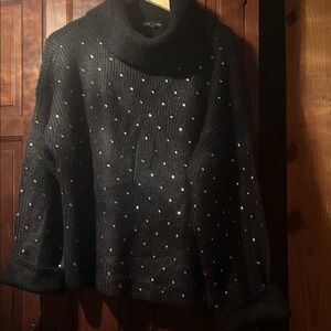 INC International Concepts NWOT Black Rhinestone Turtleneck Sweater Size XL